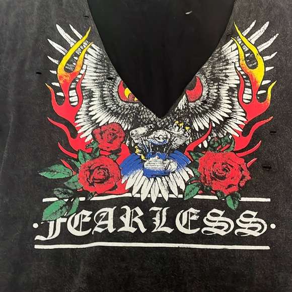 Black Graphic V-Neck Distressed Mini Dress - Picture 3 of 8